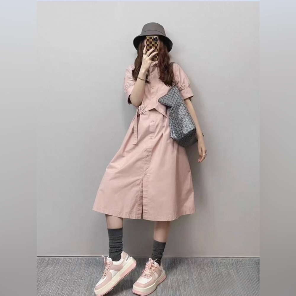 Pink Button-Up Midi Dress